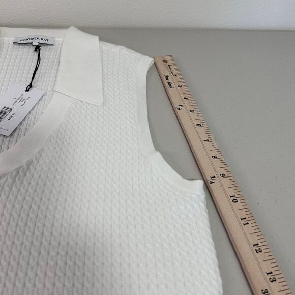 NWT WeWoreWhat Women's V-Neck Polo Tank Soft Knit Optic White Large Beach Summer - Picture 11 of 11